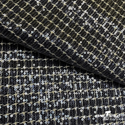 Ткань костюмная с пайетками, 100%полиэстр, 460+/-10 гр/м2, 150см #309 - цв. чёрный - купить в Архангельске. Цена 1 203.93 руб.