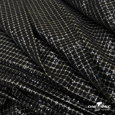 Ткань костюмная с пайетками, 100%полиэстр, 460+/-10 гр/м2, 150см #309 - цв. чёрный - купить в Архангельске. Цена 1 203.93 руб.