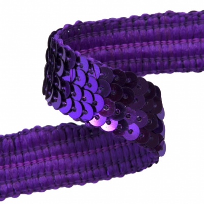 Тесьма с пайетками 12, шир. 20 мм/уп. 25+/-1 м, цвет фиолет - купить в Архангельске. Цена: 778.19 руб.