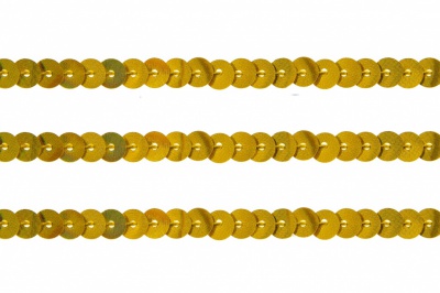 Пайетки "ОмТекс" на нитях, SILVER SHINING, 6 мм F / упак.91+/-1м, цв. 48 - золото - купить в Архангельске. Цена: 356.19 руб.